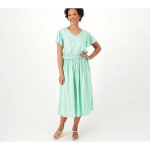 Candace Cameron Bure Petite Smocked V-Neck Midi Dress Size XXSP Mint A544125